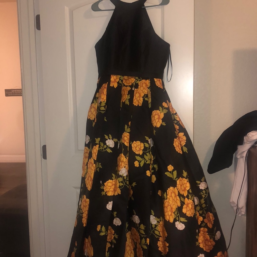 Black and yellow prom dress.